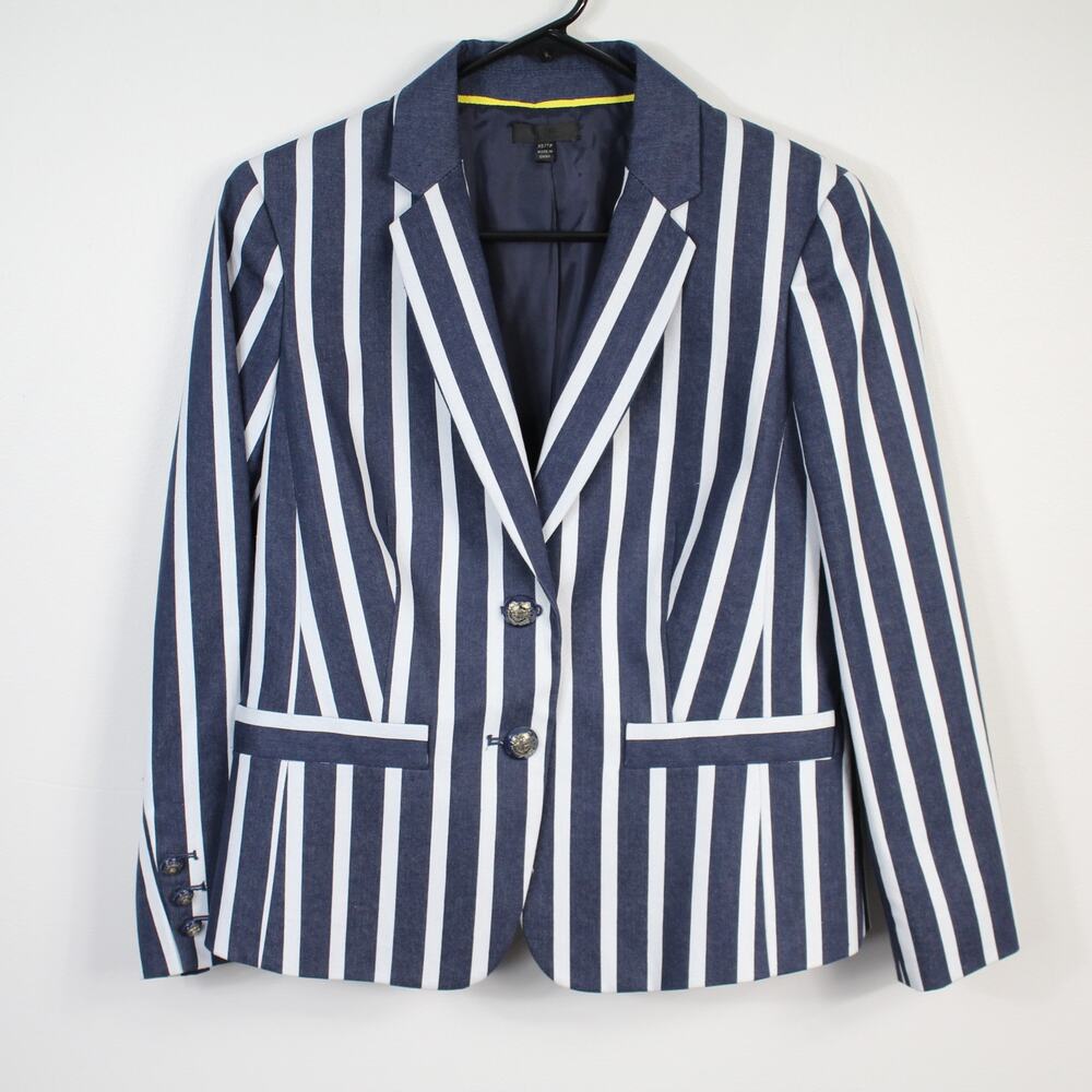 ATM Navy White Striped Double Button Blazer